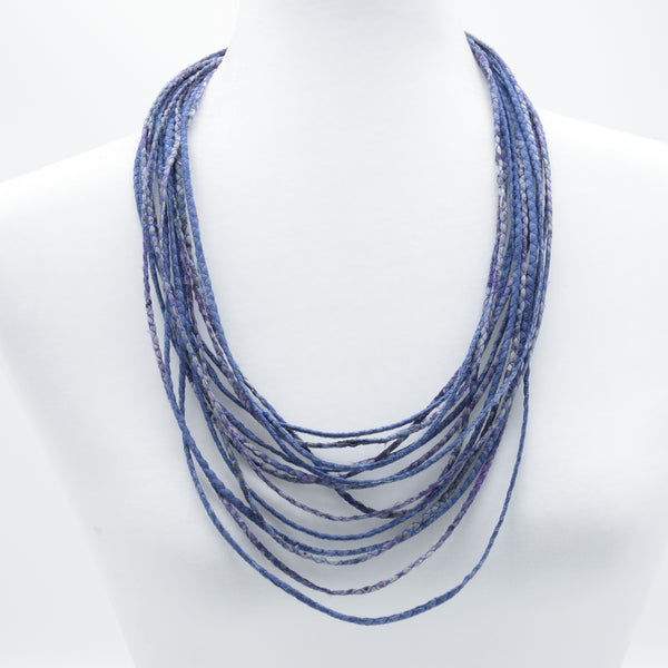 artisan hand crafted long necklace with 14 cords hand sewn from cotton batik fabric