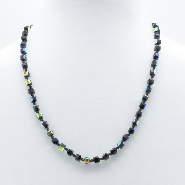 artisan hand crafted mid necklace with crystals hand knotted on a cotton cord