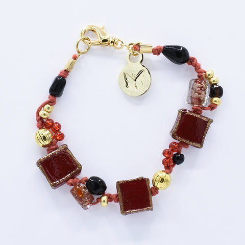 artisan hand crafted bracelet with with crystal and metal beads indiviually hand knotted 